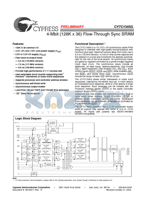 CY7C1345G-133BGXC datasheet - 4-Mbit (128K x 36) Flow-Through Sync SRAM