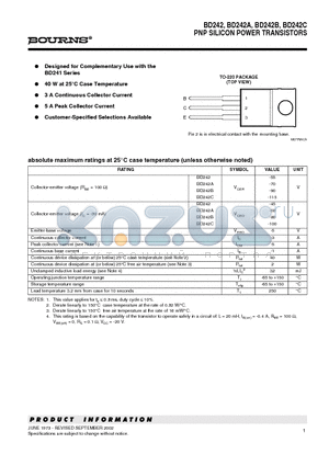 BD242A datasheet - PNP SILICON POWER TRANSISTORS