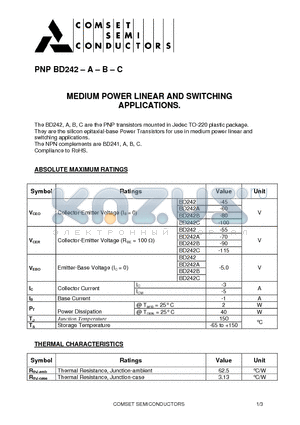 BD242A datasheet - MEDIUM POWER LINEAR AND SWITCHING APPLICATIONS