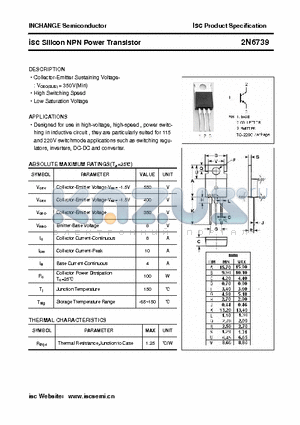 2N6739 datasheet - isc Silicon NPN Power Transistor