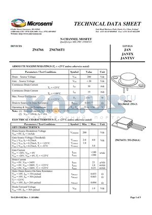 2N6764 datasheet - N-CHANNEL MOSFET