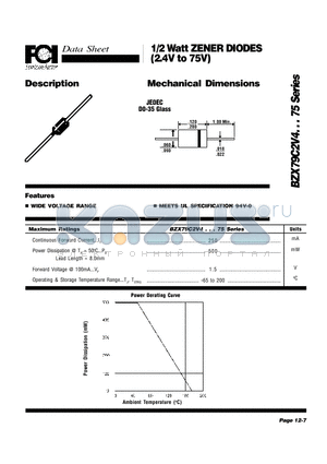 BZX79C2V7 datasheet - 1/2 Watt ZENER DIODES (2.4V to 75V)