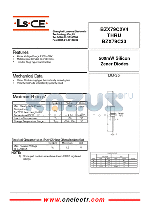 BZX79C2V7 datasheet - 500mW Silicon Zener Diodes