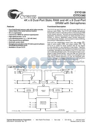 CY7C135-25JI datasheet - 4K x 8 Dual-Port Static RAM and 4K x 8 Dual-Port SRAM with Semaphores