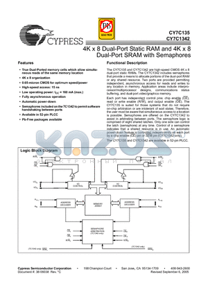 CY7C135-35JC datasheet - 4K x 8 Dual-Port Static RAM and 4K x 8 Dual-Port SRAM with Semaphores