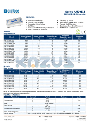 AM30E-1205SZ datasheet - 30Watt | DC-DC Converter