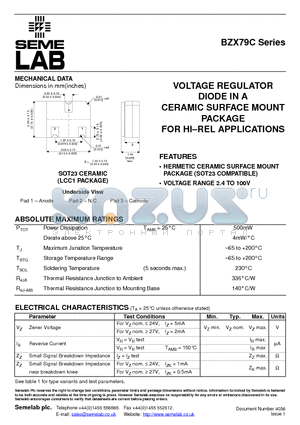 BZX79C3V6 datasheet - VOLTAGE REGULATOR DIODE IN A CERAMIC SURFACE MOUNT