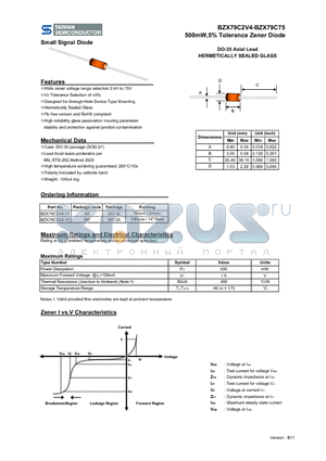 BZX79C3V6 datasheet - 500mW,5% Tolerance Zener Diode