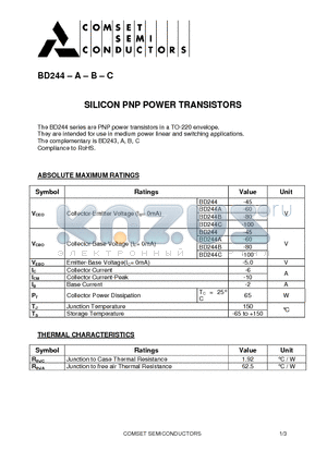 BD244C datasheet - SILICON PNP POWER TRANSISTORS