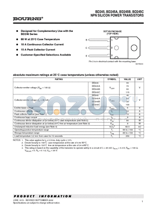 BD245 datasheet - NPN SILICON POWER TRANSISTORS