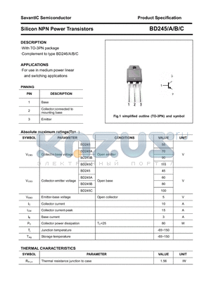 BD245A datasheet - Silicon NPN Power Transistors