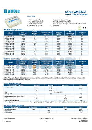 AM30K-1212DZ datasheet - 30 Watt | DC-DC Converter