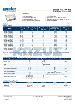 AM30K-1215S-NZ datasheet - 30 Watt | DC-DC Converter