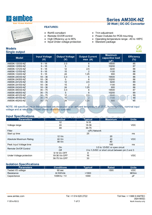 AM30K-2405S-NZ datasheet - 30 Watt | DC-DC Converter