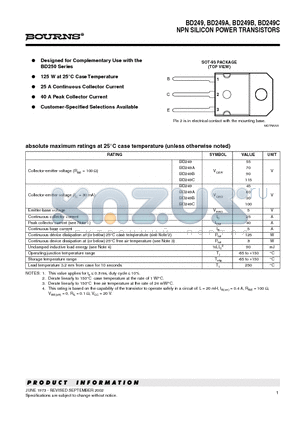 BD249 datasheet - NPN SILICON POWER TRANSISTORS