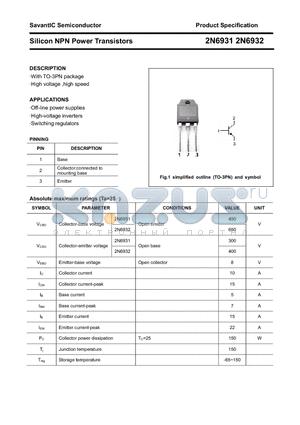 2N6932 datasheet - Silicon NPN Power Transistors