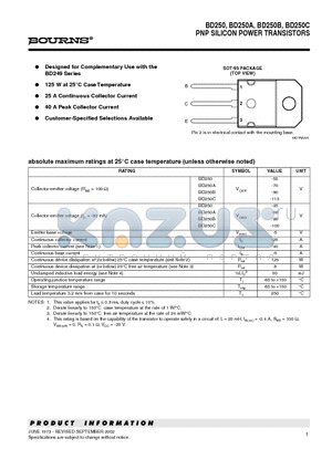 BD250 datasheet - PNP SILICON POWER TRANSISTORS