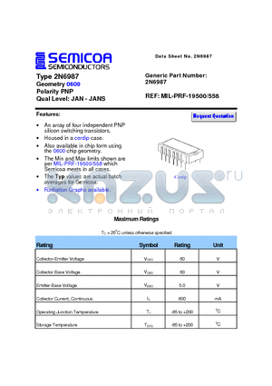 2N6987 datasheet - Type 2N6987 Geometry 0600 Polarity PNP