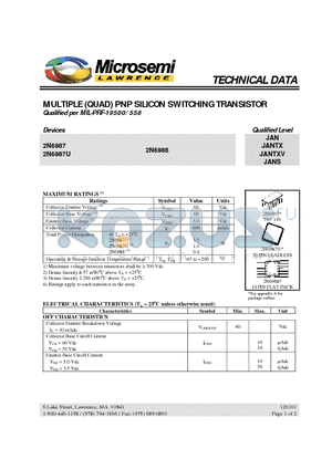 2N6988JANS datasheet - MULTIPLE PNP SILICON SWITCHING TRANSISTOR