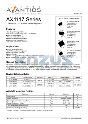 AX1117M-FIX datasheet - 1.2A Low Dropout Positive Voltage Regulator