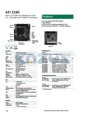 AX12260 datasheet - Low power fanless AMD LX800 processor