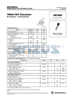 2N7000 datasheet - CASE 29-04, STYLE 22 TO-92 (TO-226AA)