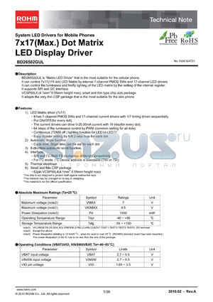 BD26502GUL-E2 datasheet - 7x17(Max.) Dot Matrix LED Display Driver