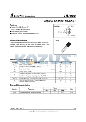 2N7000 datasheet - Logic N-Channel MOSFET