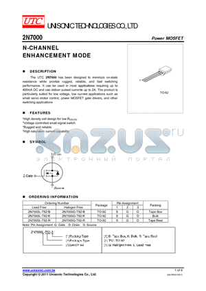 2N7000L-T92-K datasheet - N-CHANNEL ENHANCEMENT MODE