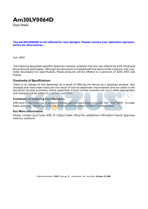 AM30LV0064DJ40E2IT datasheet - 64 Megabit (8 M x 8-Bit) CMOS 3.0 Volt-only Flash Memory with UltraNAND Technology