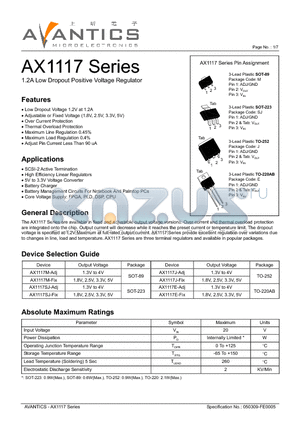AX1117E-ADJ datasheet - 1.2A Low Dropout Positive Voltage Regulator