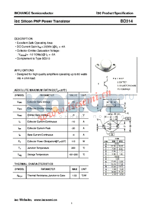 BD314 datasheet - isc Silicon PNP Power Transistor