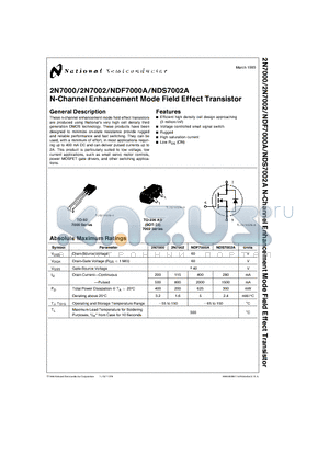 2N7002 datasheet - N-Channel Enhancement Mode Field Effect Transistor