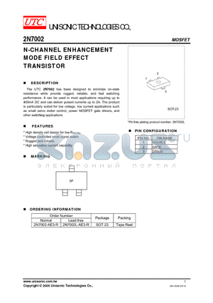 2N7002 datasheet - N-CHANNEL ENHANCEMENT MODE FIELD EFFECT TRANSISTOR