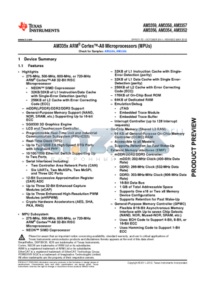 AM3358 datasheet - AM335x ARM^ Cortex-A8 Microprocessors (MPUs)