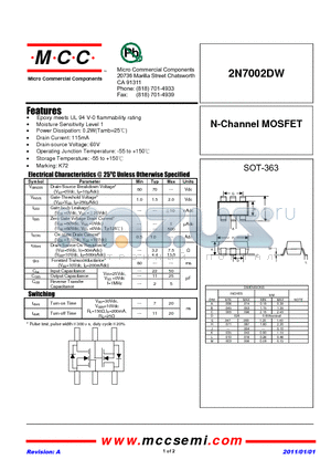 2N7002DW datasheet - N-Channel MOSFET