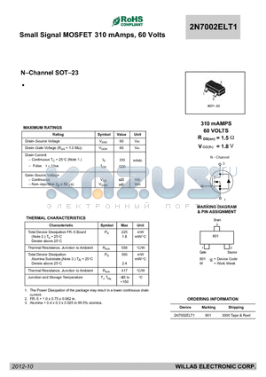 2N7002ELT1 datasheet - 310 mAmps, 60 Volts