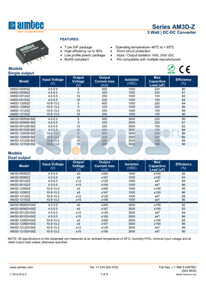 AM3D-1205SH30Z datasheet - 3 Watt | DC-DC Converter