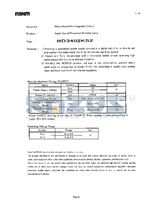 BD3402KS2 datasheet - Audio Sound Processor for home audio