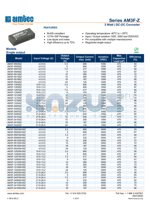 AM3F-0505SH30Z datasheet - 3 Watt | DC-DC Converter
