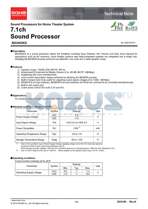BD3452KS datasheet - 7.1ch Sound Processor