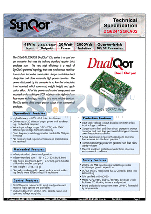 DQ62412QKA02PKS datasheet - Quarter-brick DC/DC Converter