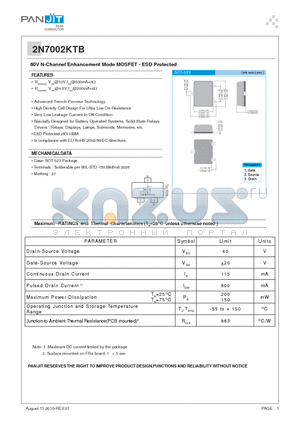 2N7002KTB datasheet - 60V N-Channel Enhancement Mode MOSFET - ESD Protected
