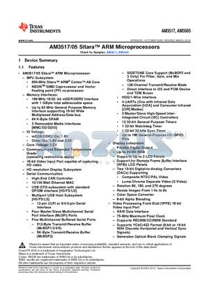 AM3517 datasheet - AM3517/05 Sitara ARM Microprocessors