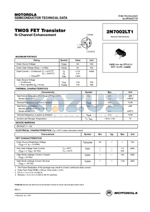 2N7002LT1 datasheet - CASE 318-08, STYLE 21 SOT-23 (TO-236AB)