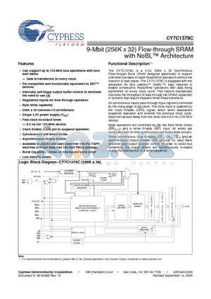 CY7C1355C-133BZXC datasheet - 9-Mbit (256K x 32) Flow-through SRAM with NoBL Architecture