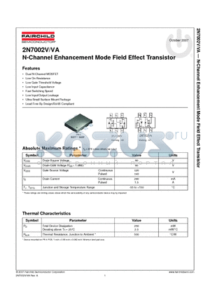 2N7002V datasheet - N-Channel Enhancement Mode Field Effect Transistor