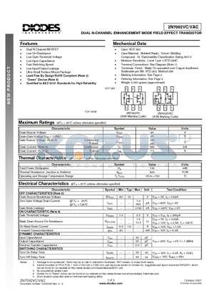 2N7002VAC-7 datasheet - DUAL N-CHANNEL ENHANCEMENT MODE FIELD EFFECT TRANSISTOR