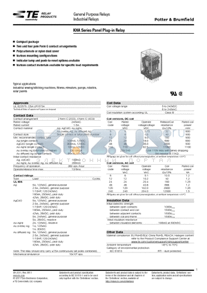 2-1393122-3 datasheet - KHA Series Panel Plug-in Relay