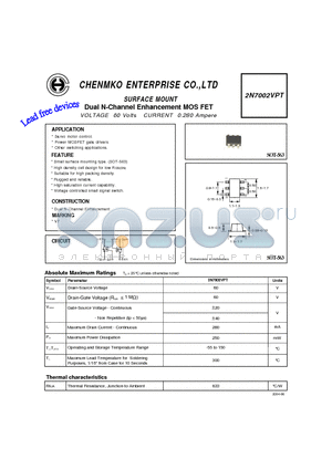 2N7002VPT datasheet - Dual N-Channel Enhancement MOS FET